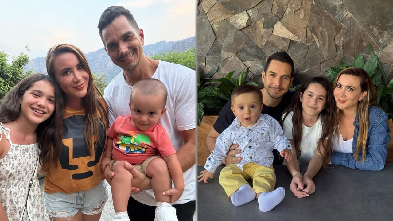 Adrián Rubio y Mariazel junto a sus dos hijos: Laïa y André
